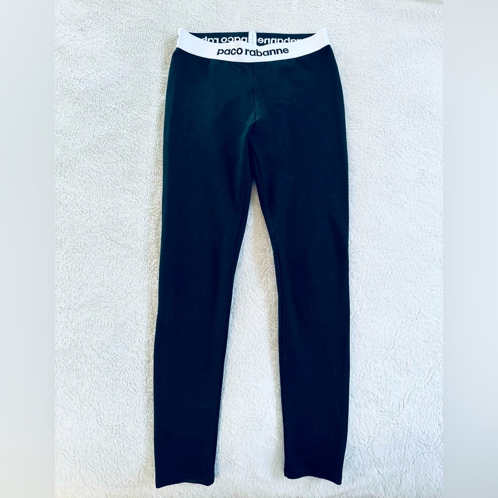 Paco Rabanne Women's Black Elastic Waist Skinny Leg Logo Leggings Pants XS S